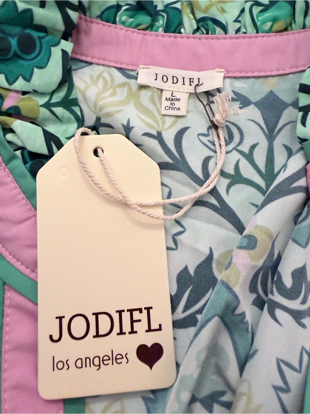 Jodifl NWT Green Floral Folk Print Puff Sleeve Maxi Dress Large - Picture 9 of 10